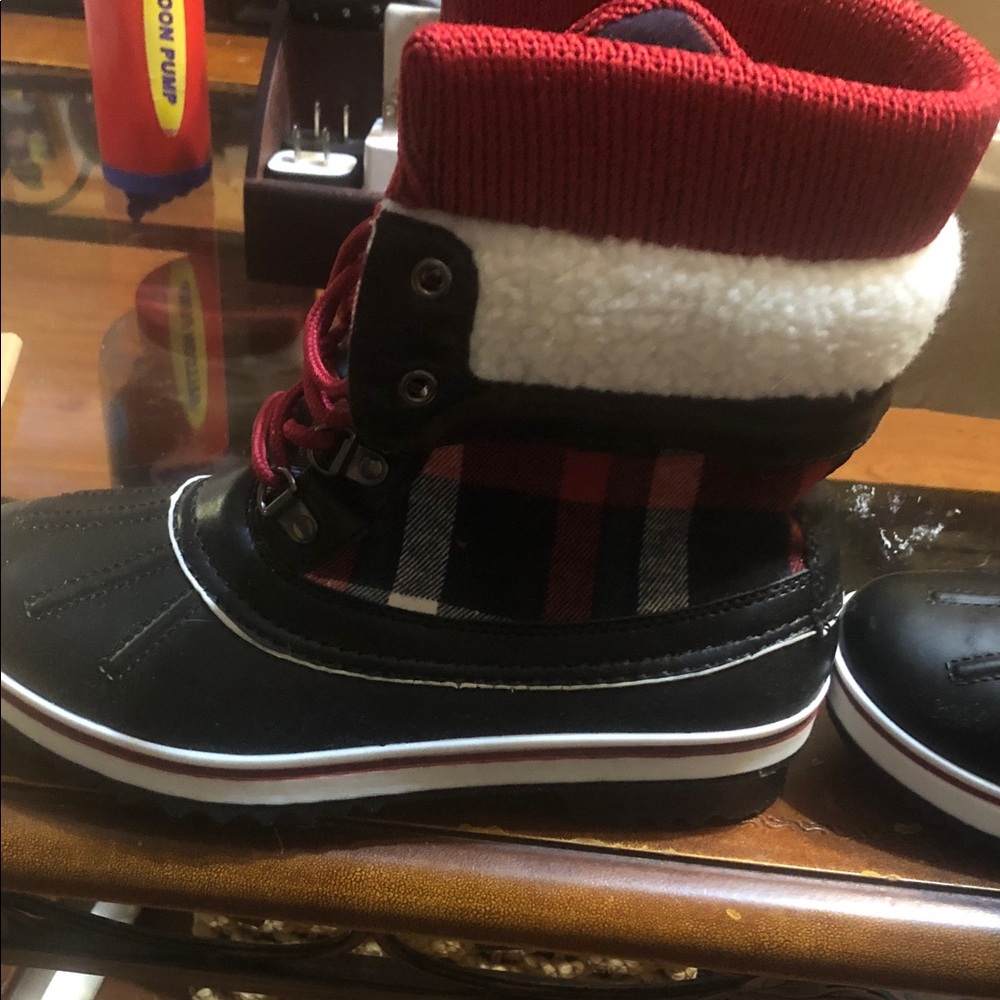 Forever Link Black Red Plaid Winter Ankle Boots